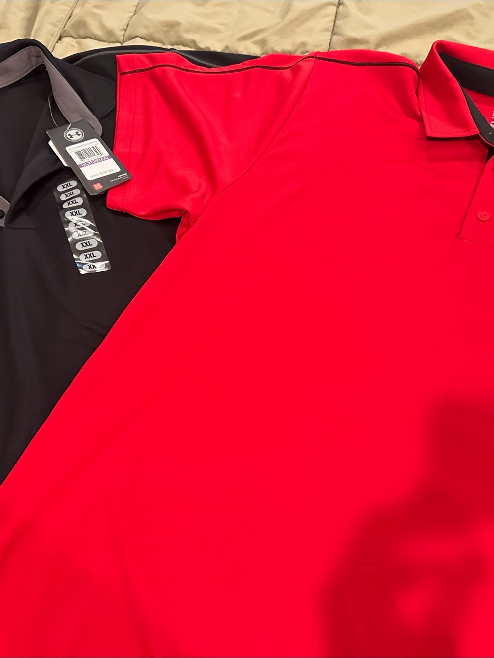 Bundle of 2 NWT Under Armour Men’s Polo Pack - Black and Red Performance Shirts - Picture 2 of 7